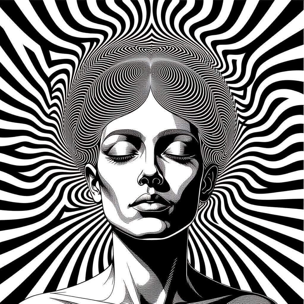 Abstract Head with Swirling Lines of Thought