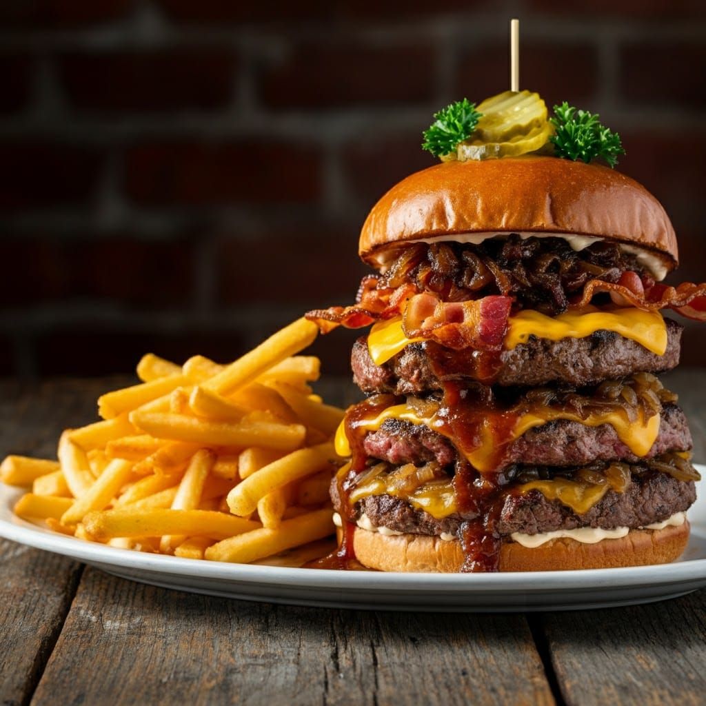 Gigantic Burger with Fries in Cinematic Style