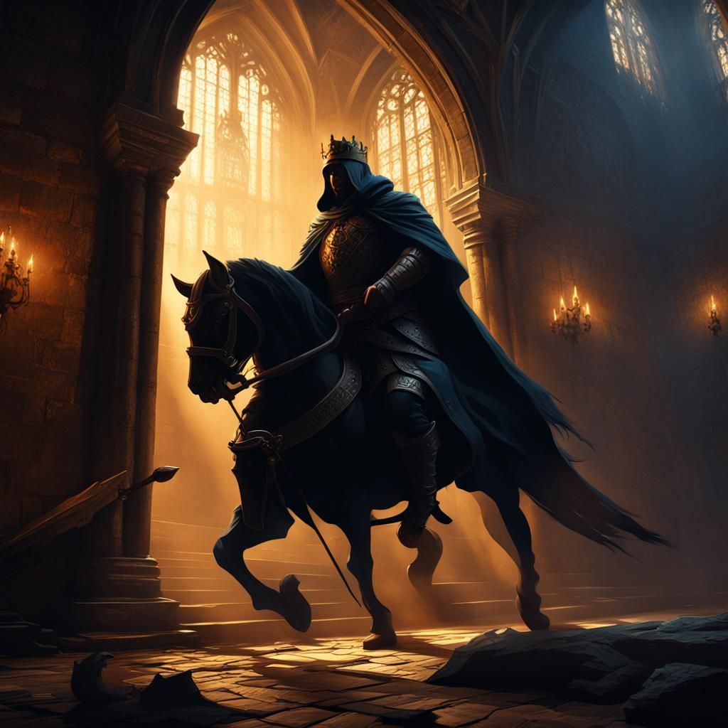 Medieval Messenger's Victory: Dark Fantasy Oil Painting