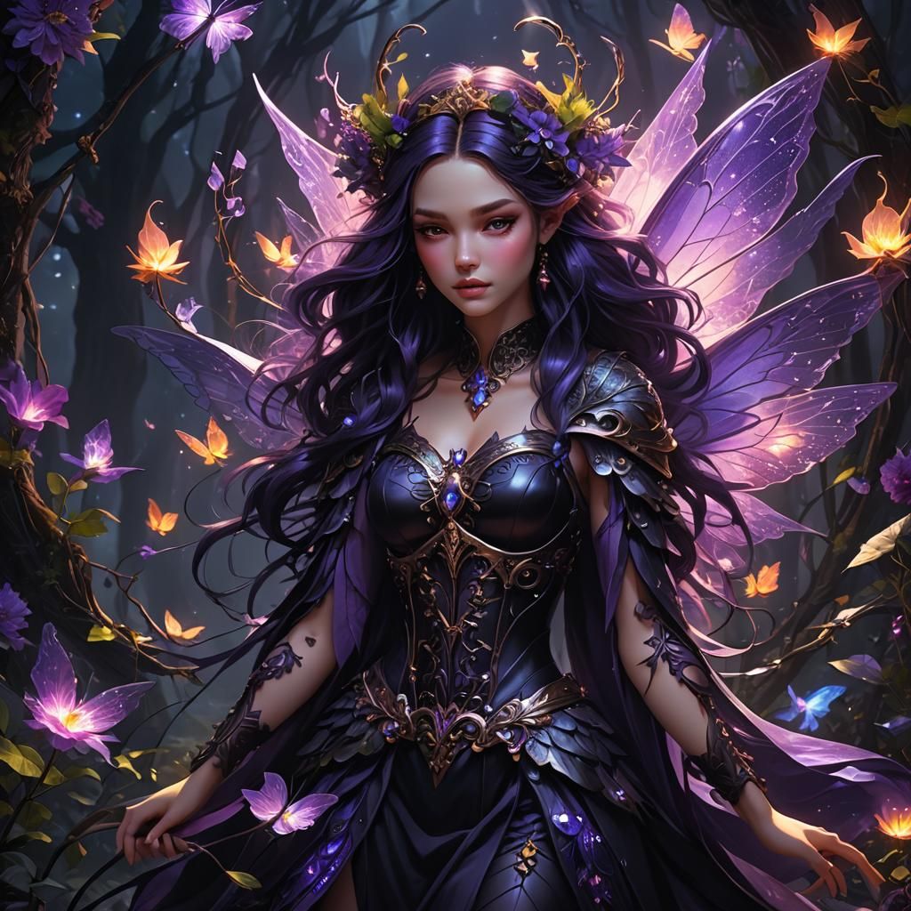 Dark Fantasy Fairy with Purple and Black Colors