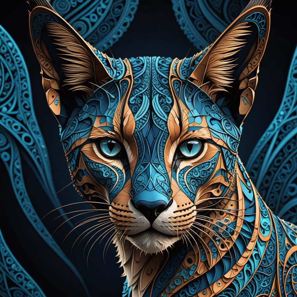 Abstract Fractal Caracal in Zentangle Style