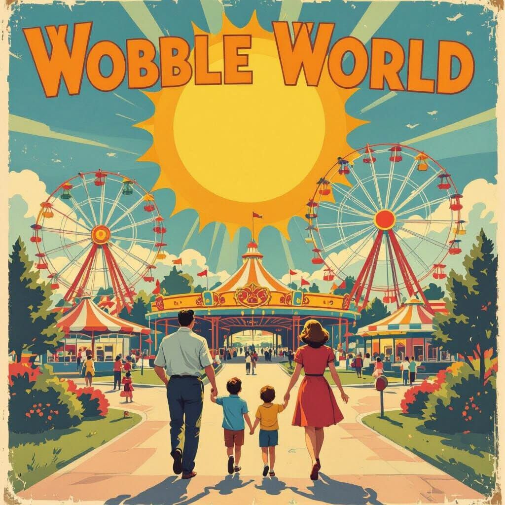 Vintage 1950s Wobble World Theme Park Poster