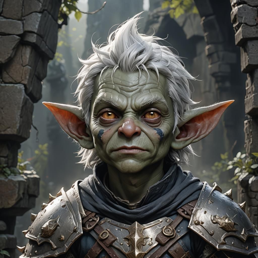 Child Goblin Paladin Portrait in Detailed Fantasy Art