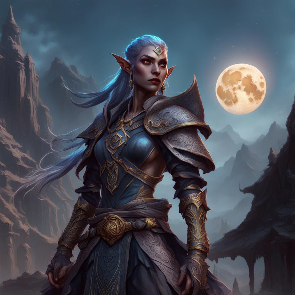 Moon Elf Warlock Character Concept Art