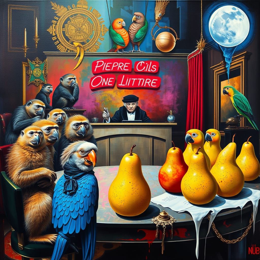 Vibrant Surrealist Mosaic in Neon Oil Painting Style