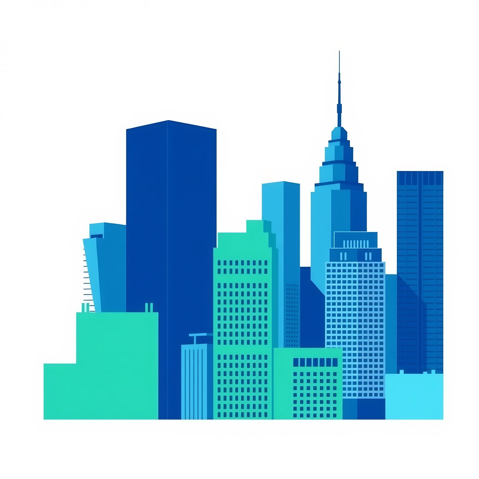 Vibrant Blue Cityscape in Geometric Style