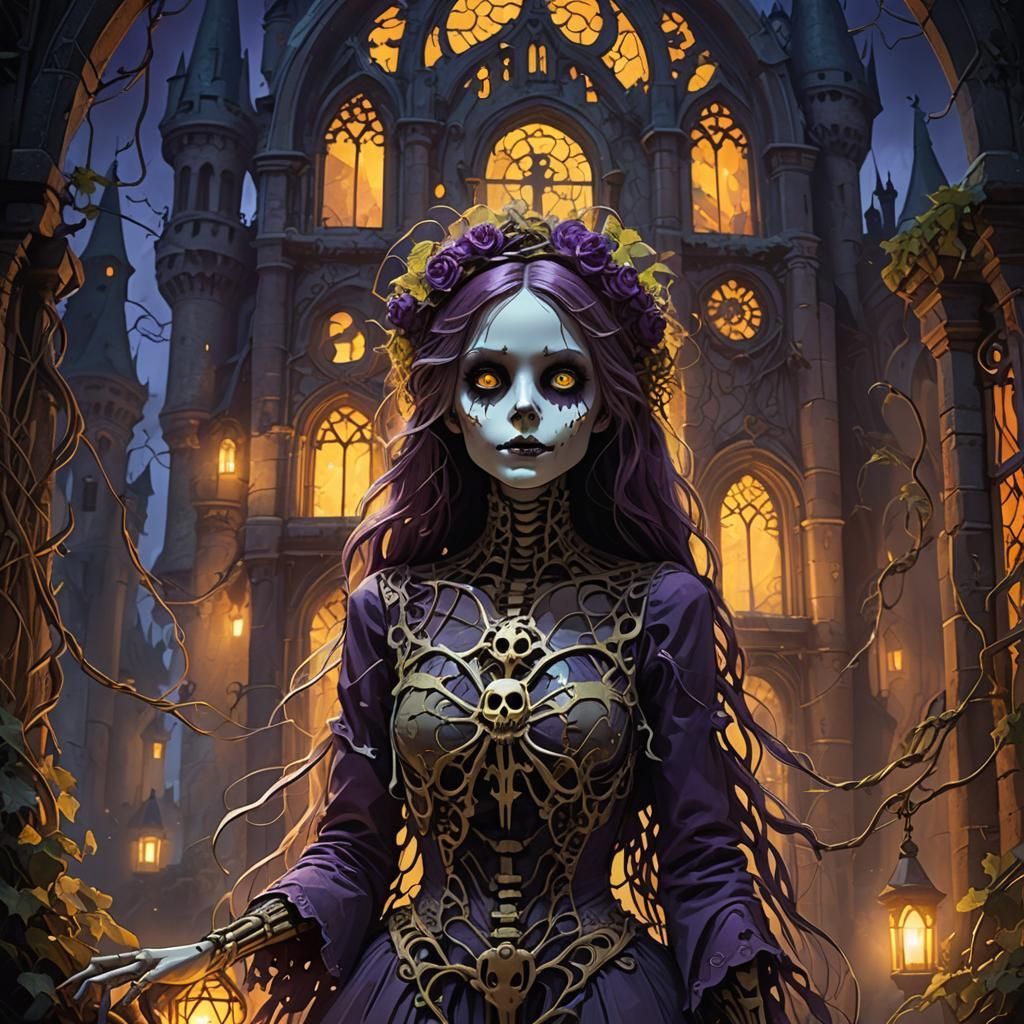 Ghost Doll in Haunted Castle: Dark Fantasy Art