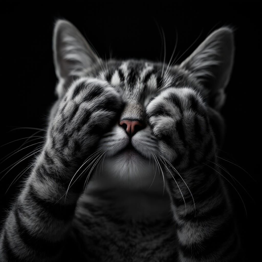 Dramatic Close-Up of Cat Covering Eyes