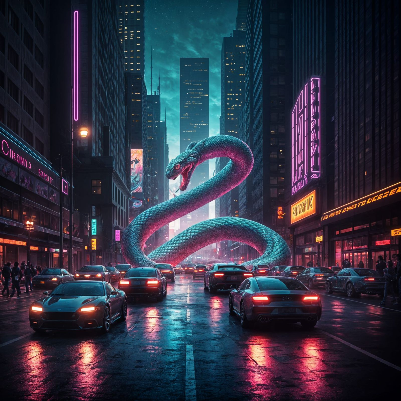 Ethereal Serpent Illuminates Futuristic Cityscape