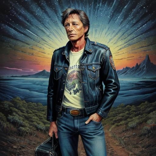 Man Hitchhiking Out of Town: Detailed Illustration