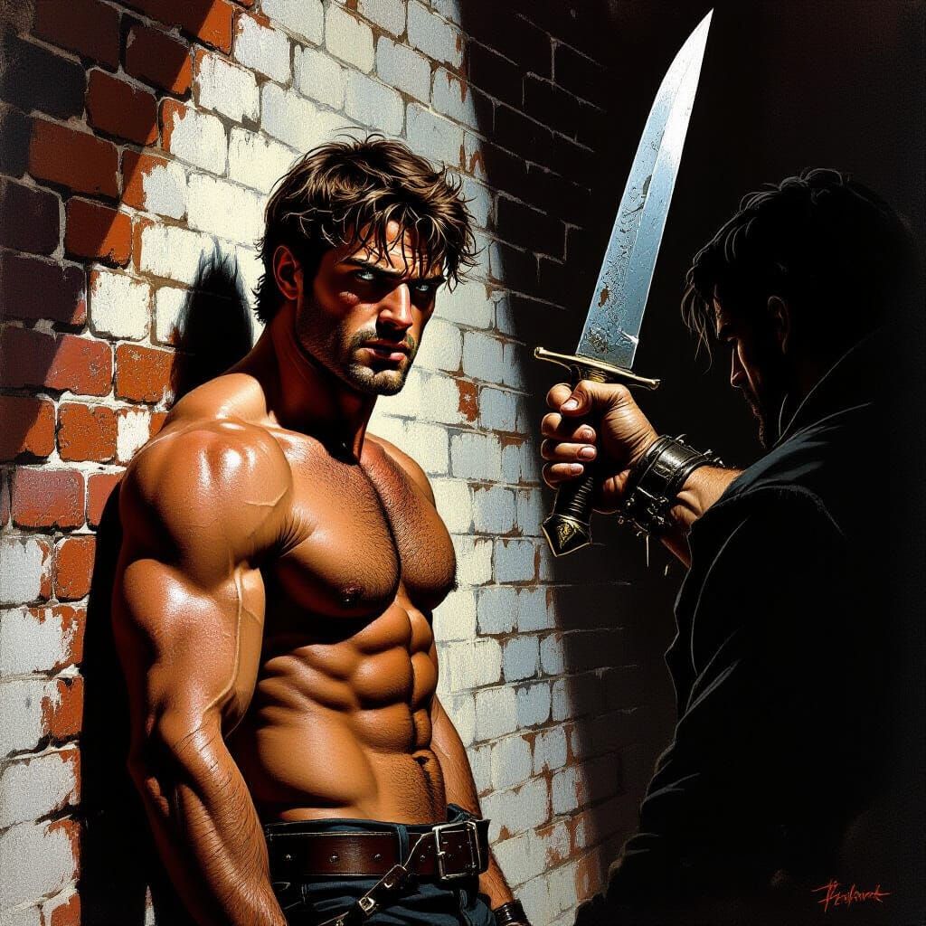 Muscular Man Pinned Against Wall Facing Knife-Wielding Attac...