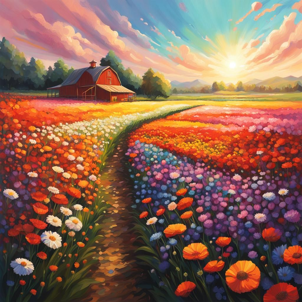 Hyperrealistic Flower Field Splash Art Concept