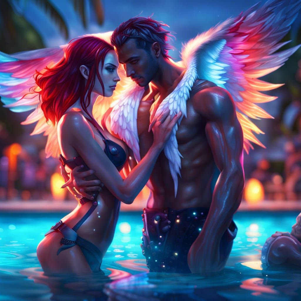 Angel and Vampire Pool Party in Sci-Fi Style