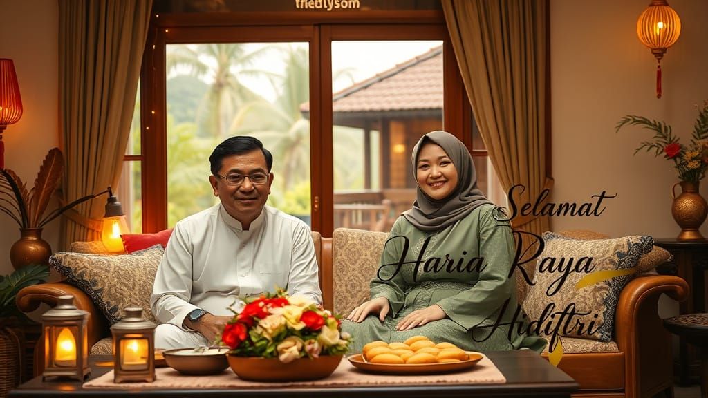 Traditional Malaysian Family Celebrates Hari Raya Aidilfitri...