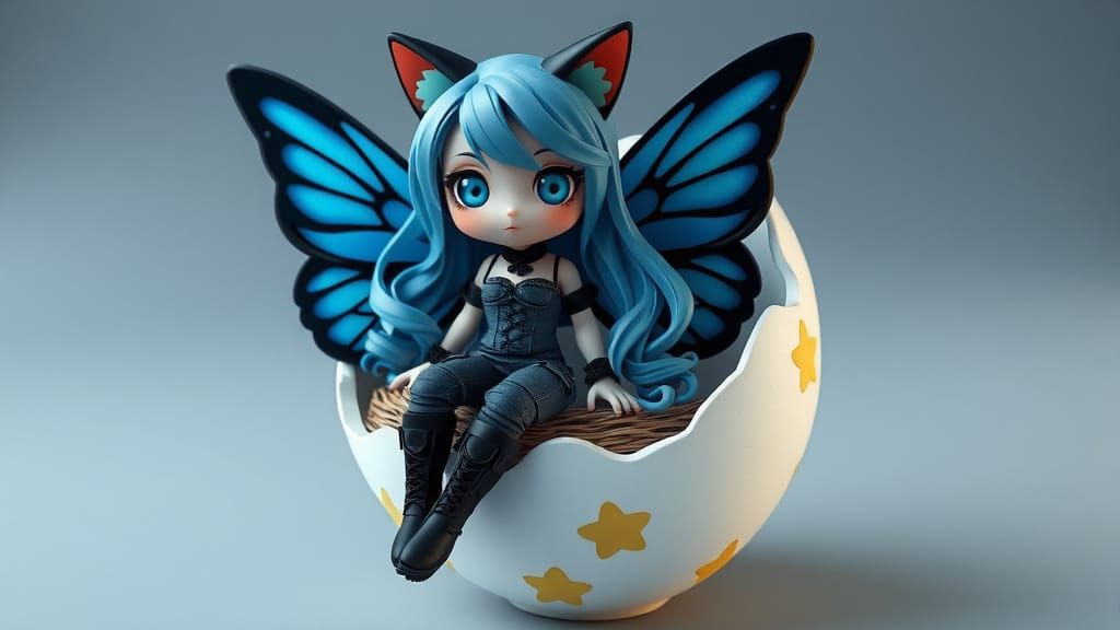 Gothic Fairy Chibi in Blues and Black