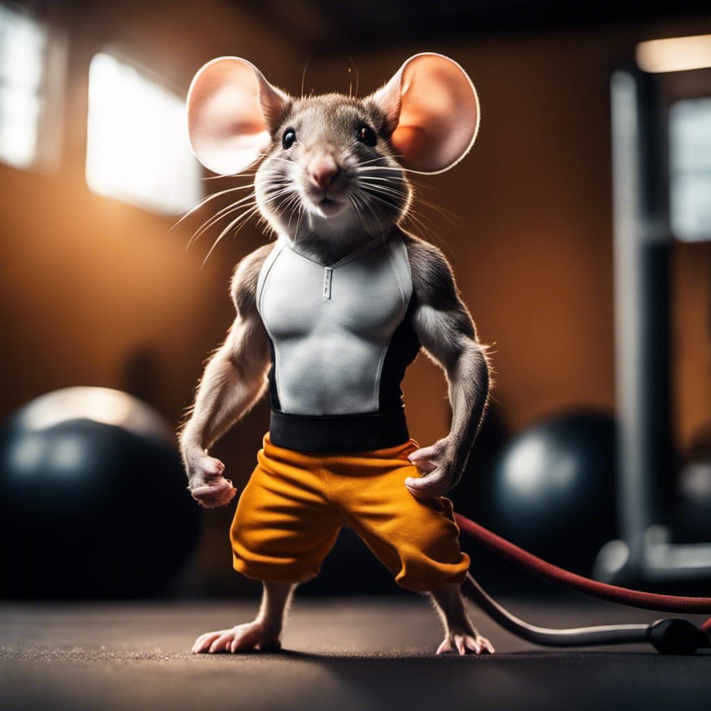 Muscular Mouse in Gym: Realistic Film Quality