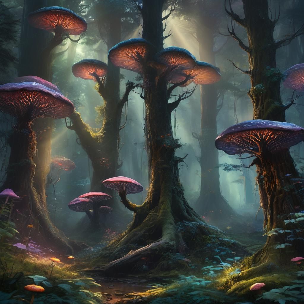 Mystical Forest Landscape in Vibrant Oil Painting Style