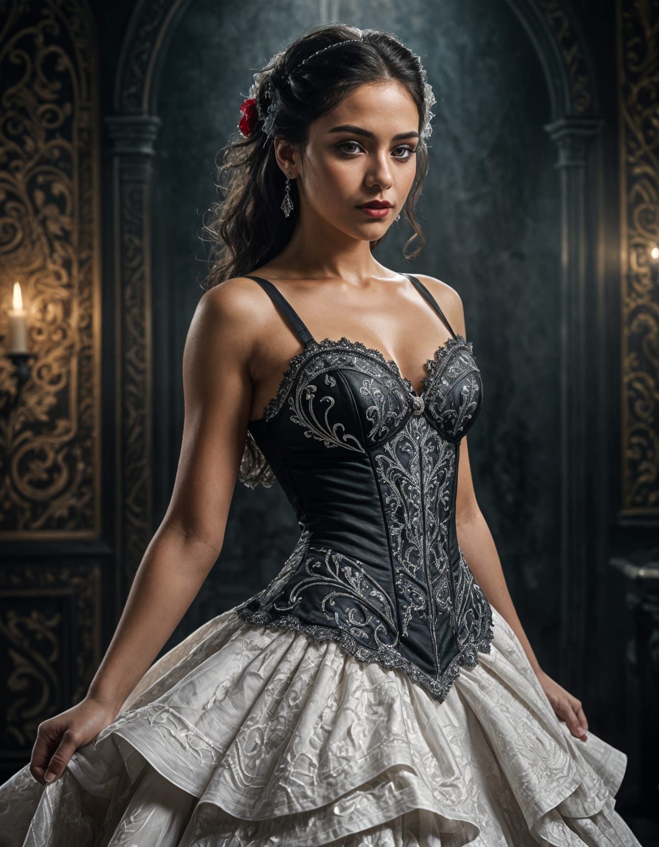 Ethereal Gothsque Bride in White Bustier and Skirt