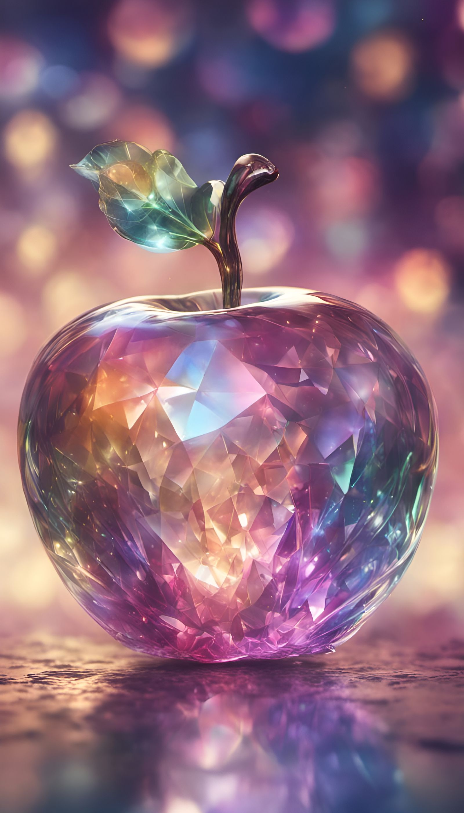 Ethereal Iridescent Crystal Apple: Fantasy Concept Art