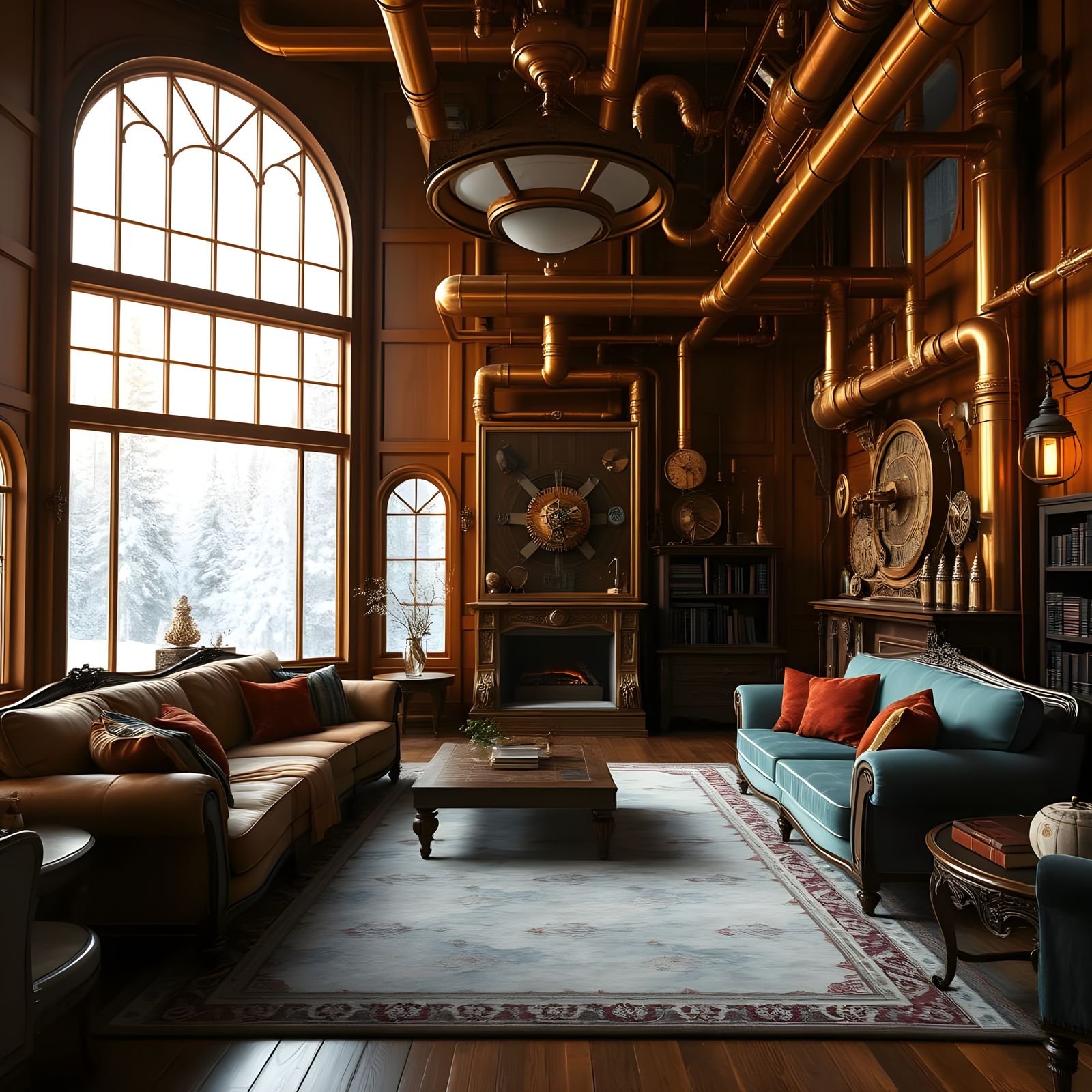 Steampunk Sanctuary in Snowy Forest