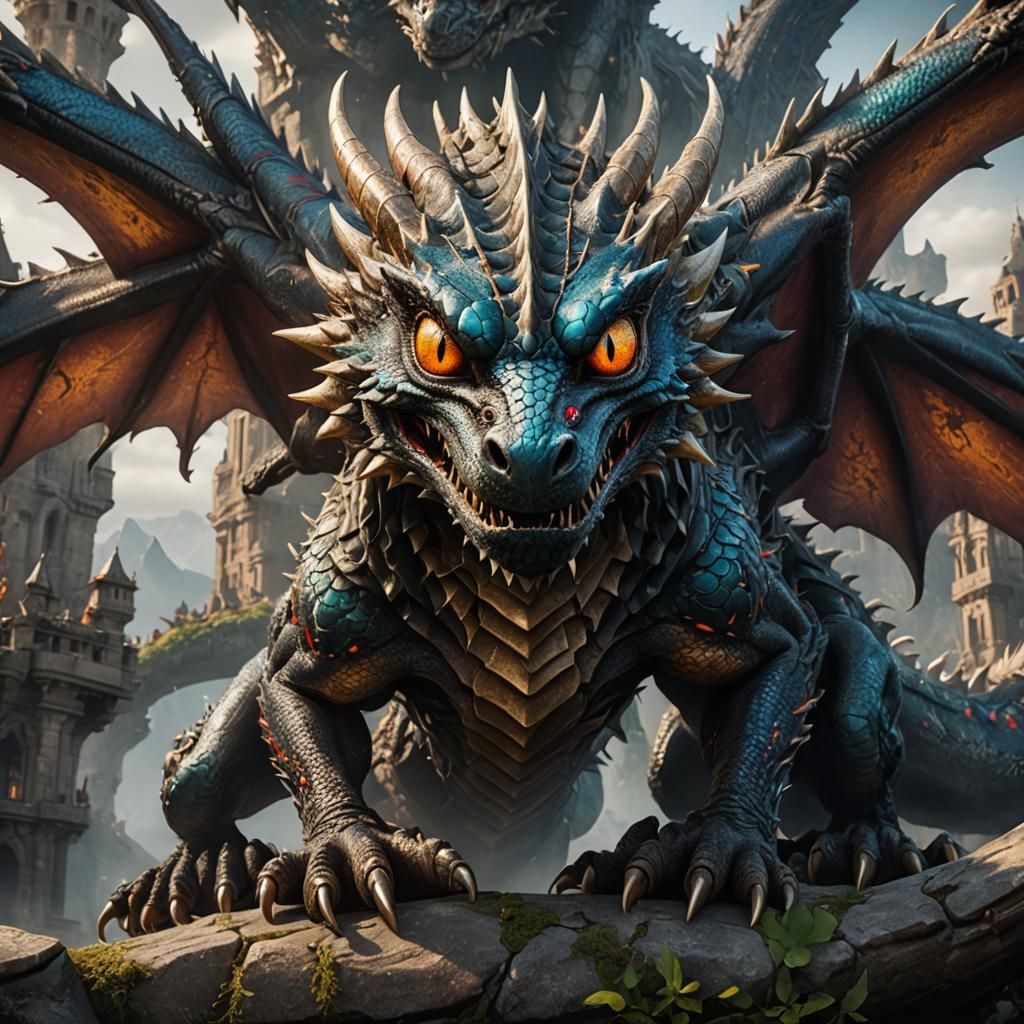 Realistic Dragon with Piercing Gaze, Detailed Fantasy Art