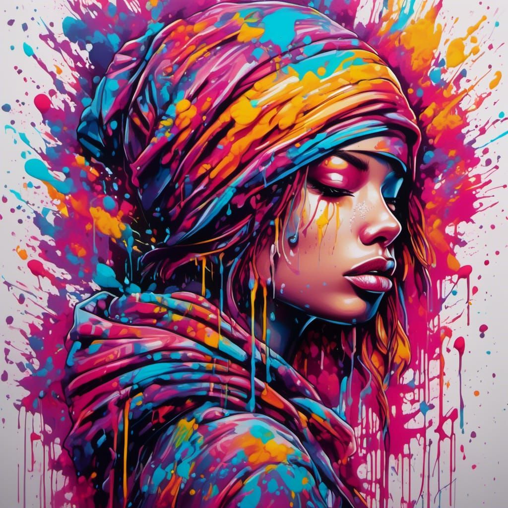 Redhead Graffiti Art in Polychromatic Splash Style