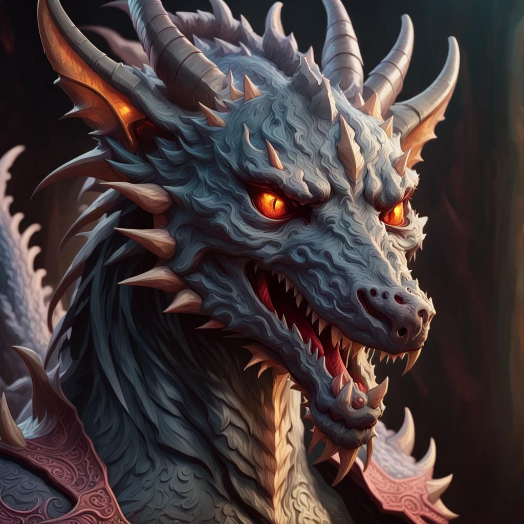 Eldritch Dragon Hellhound Portrait in Hyperdetailed Style