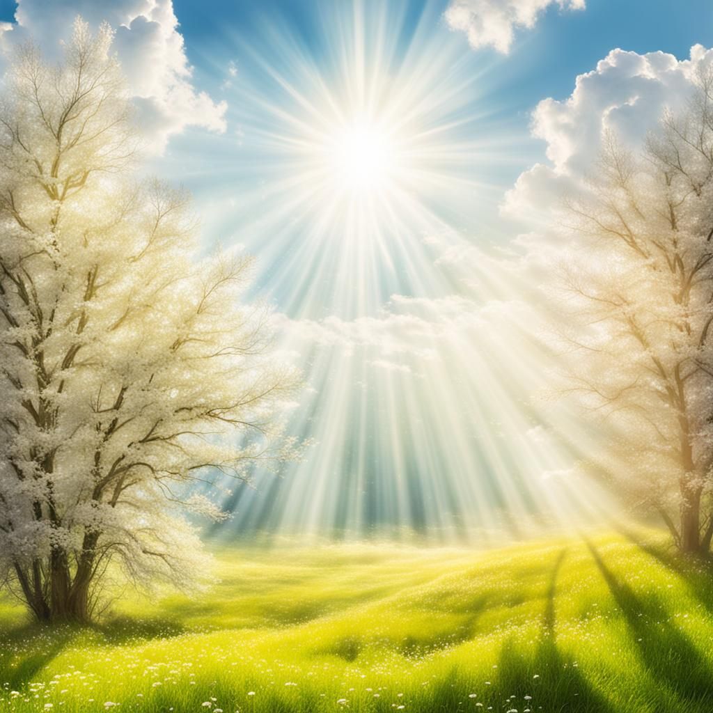 Eternal Spring: Divine Sunshine Through Clouds