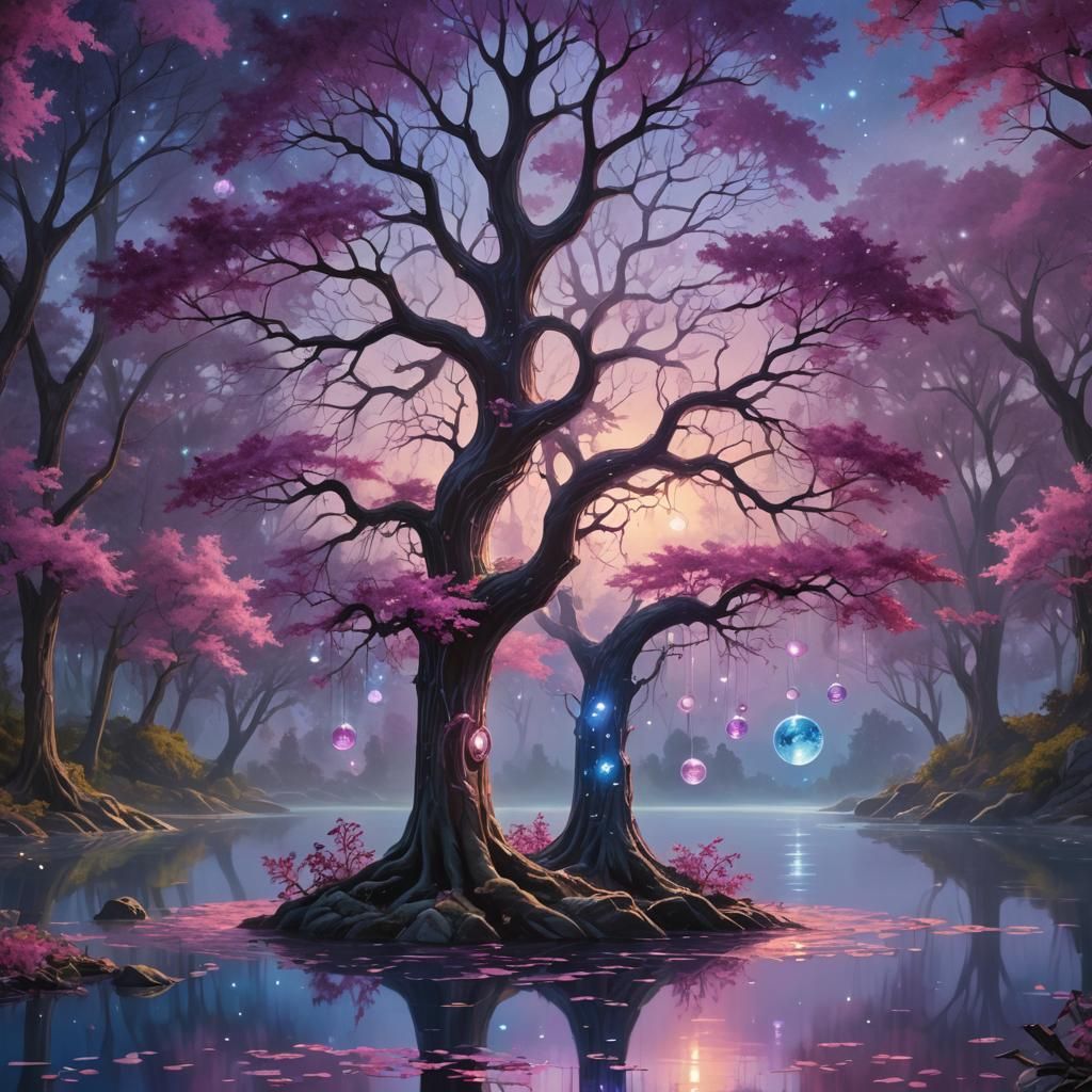 Bioluminescent Tree in Enchanted Forest: Hyperrealistic Art