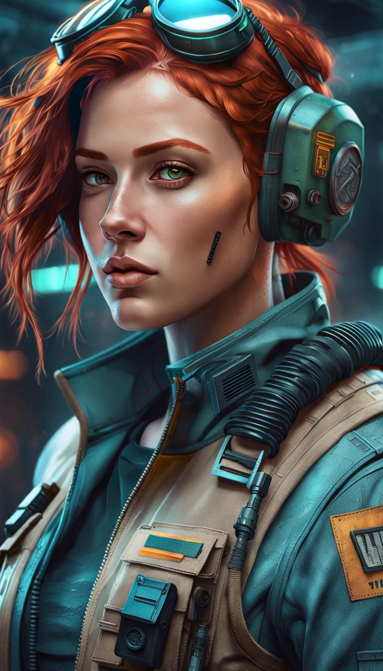 Redhead Tank Pilot in Cyberpunk Portrait