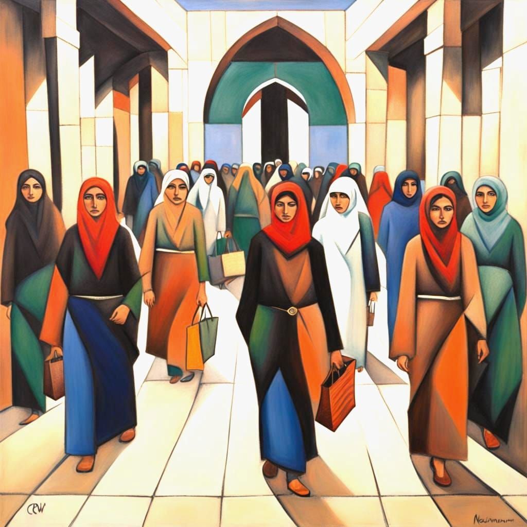 Jordanian Women Shopping in Vorticist Style