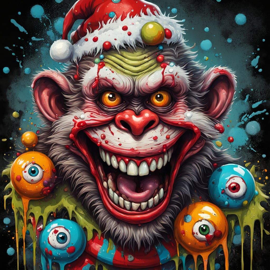 Vibrant Zombie Monkey Clown Santa Claus in Hyper-Realistic G...
