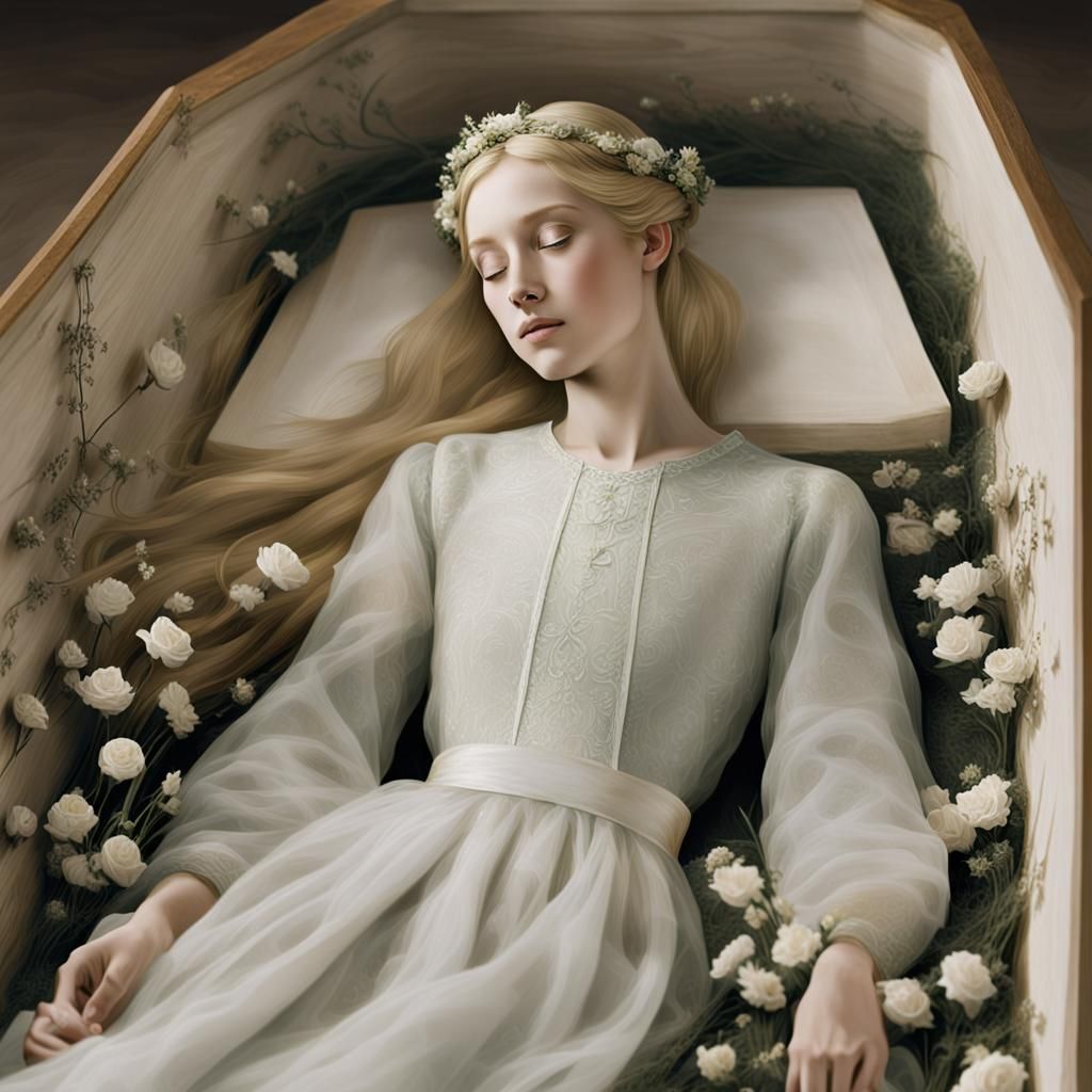 Frau Inge is depicted in a serene and almost ethereal state ...