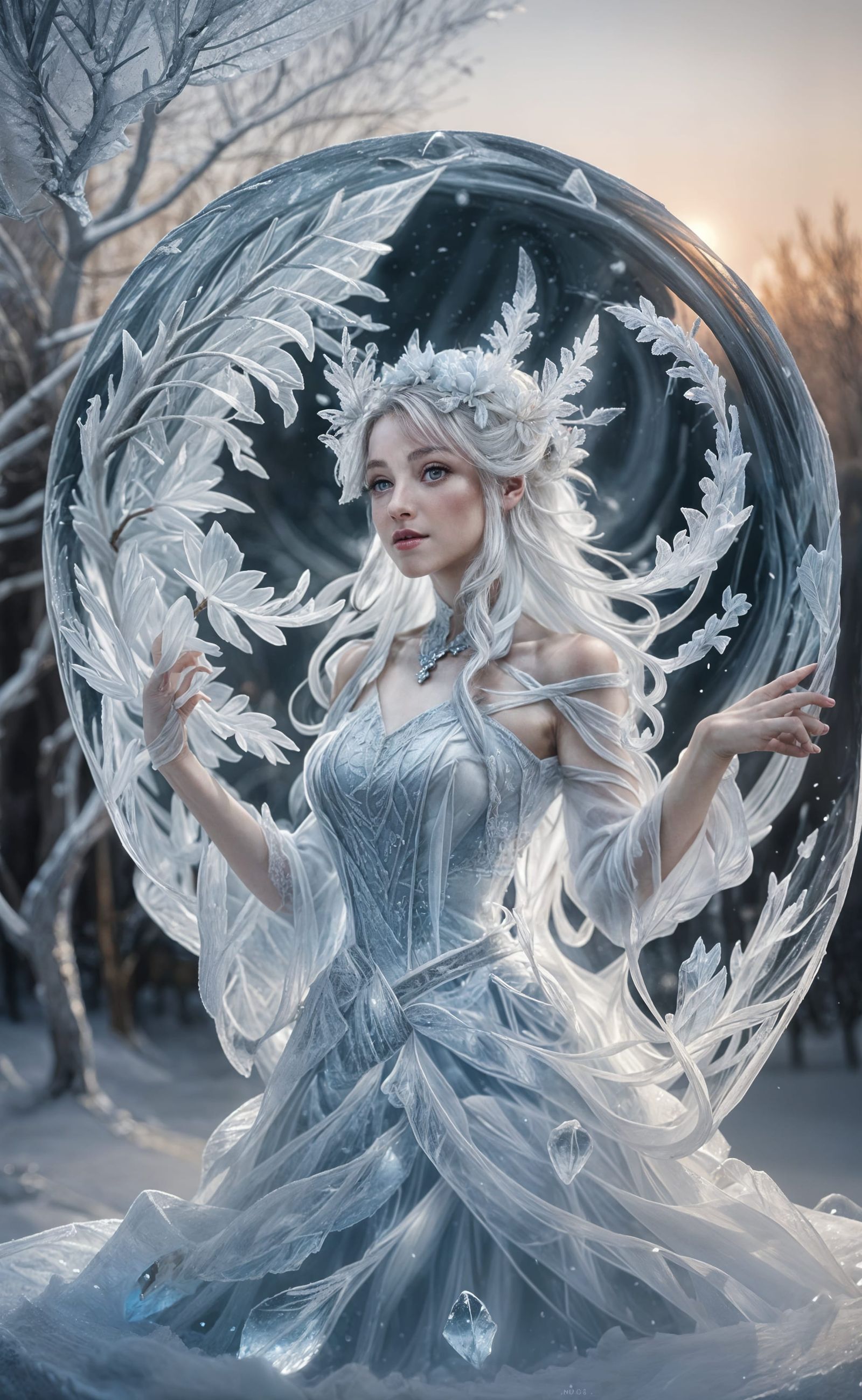 Ethereal Ice Flowers in Dawn Light