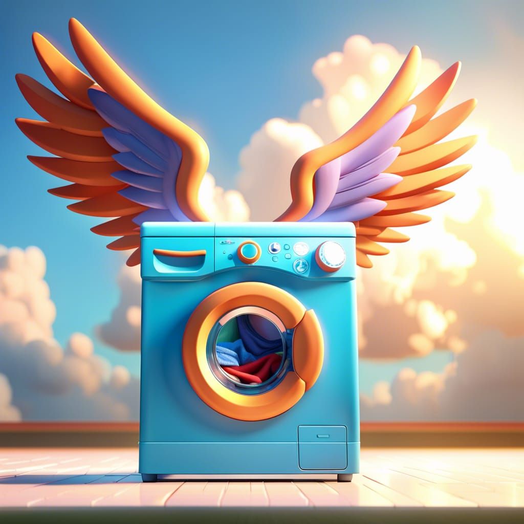 Flying Washing Machine: 3D Digital Art Concept