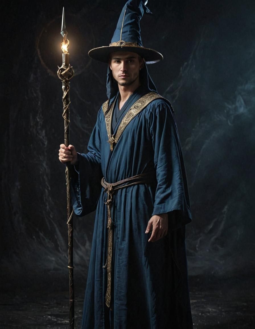 Young Wizard Portrait in Dark Blue Theme