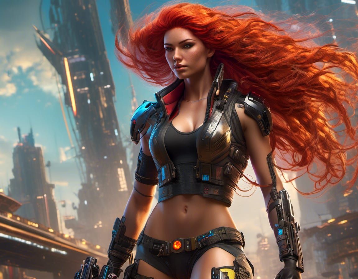 Cyberpunk Woman in Sports Magazine Photo