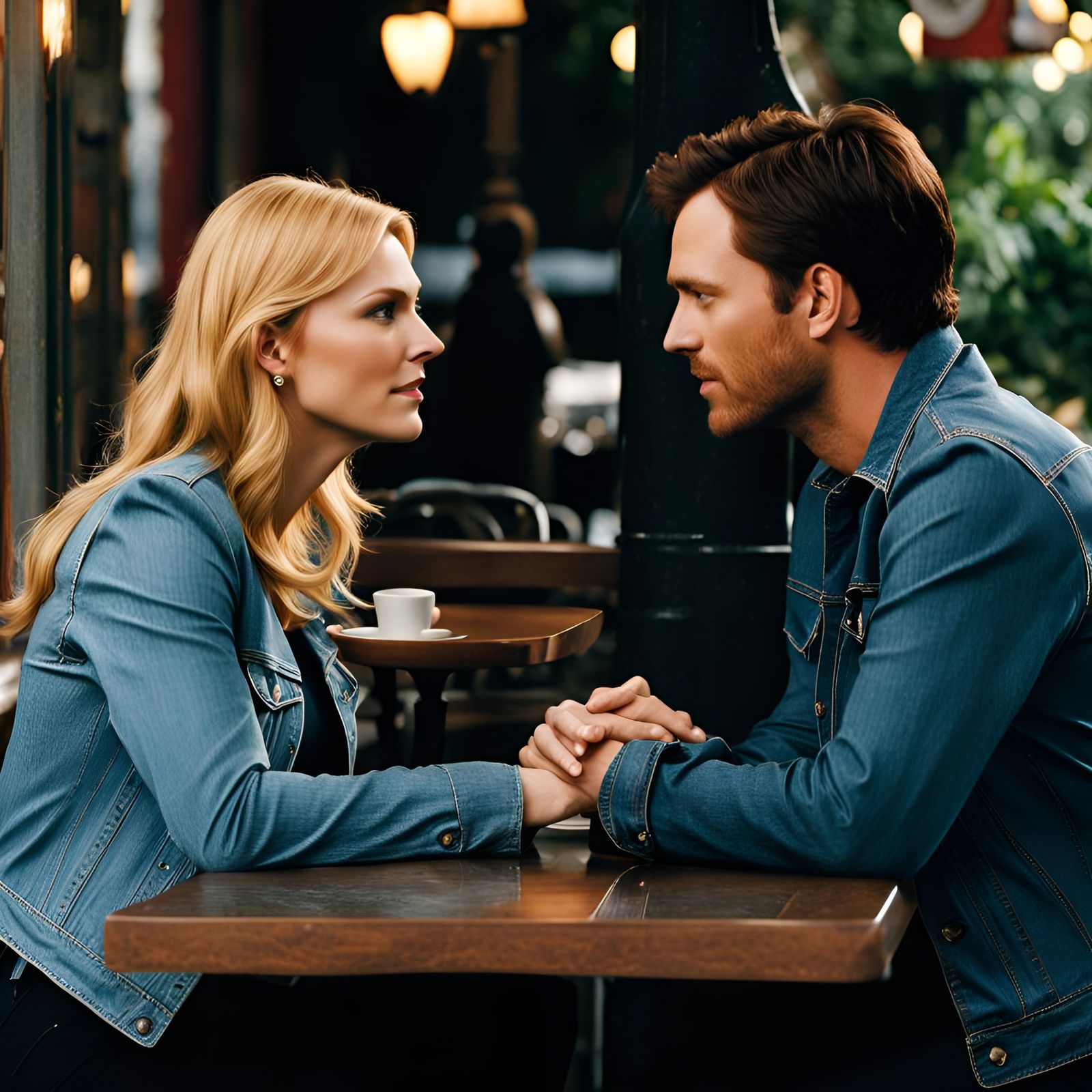 Loving Couple Holding Hands at Cafe