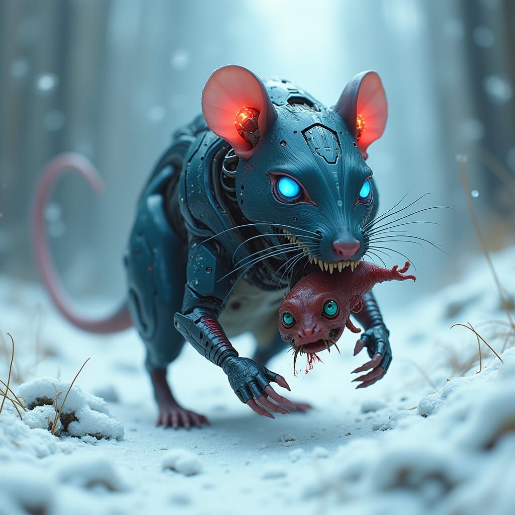 Futuristic Rat Hunts in Snowy Apocalypse
