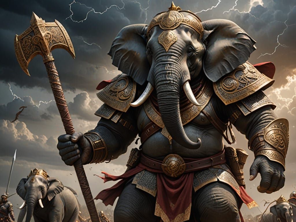 Epic Fantasy Elephant Warrior in Raw Fantasy Art Style