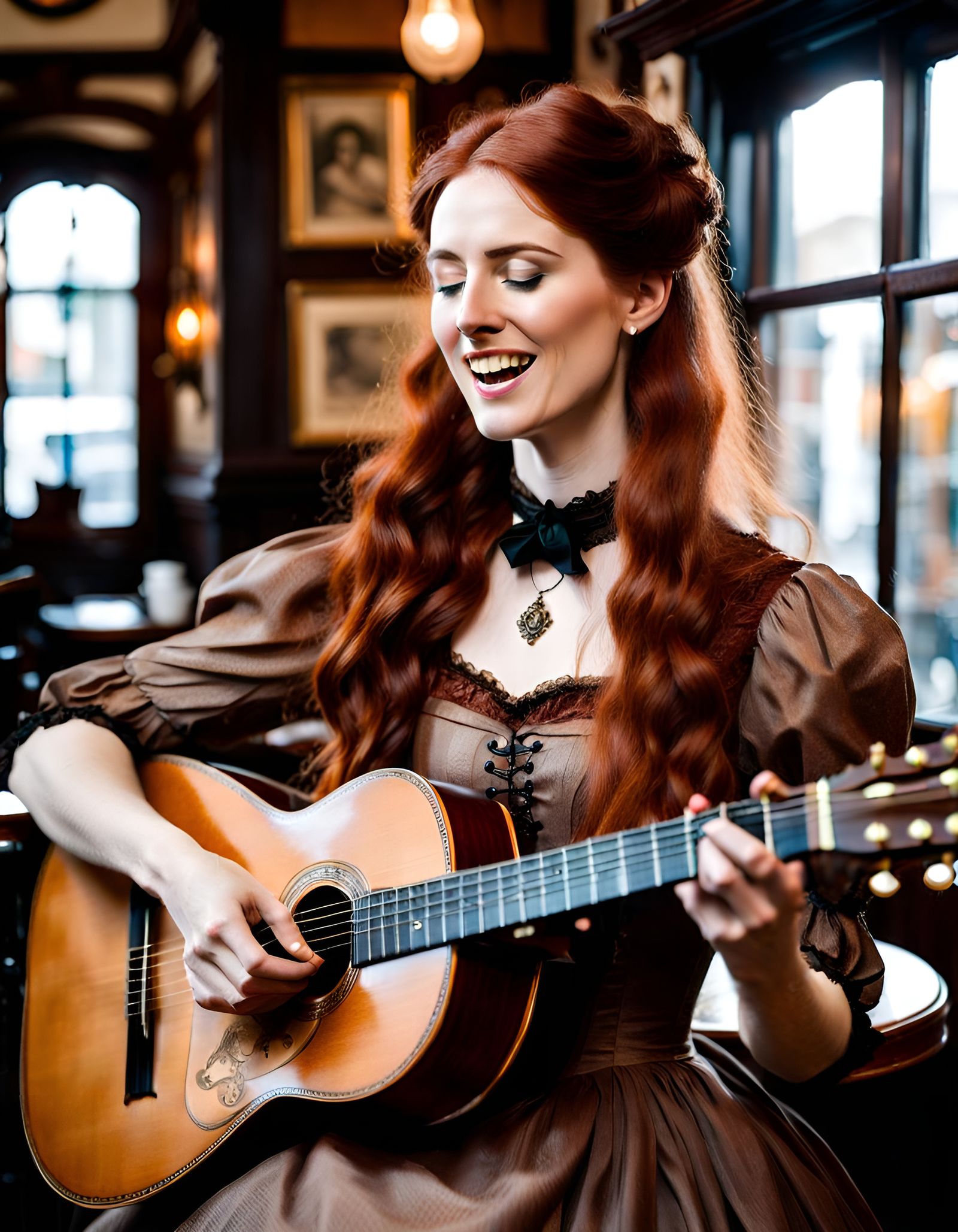Victorian Woman Singing in Coffee Shop Portrait