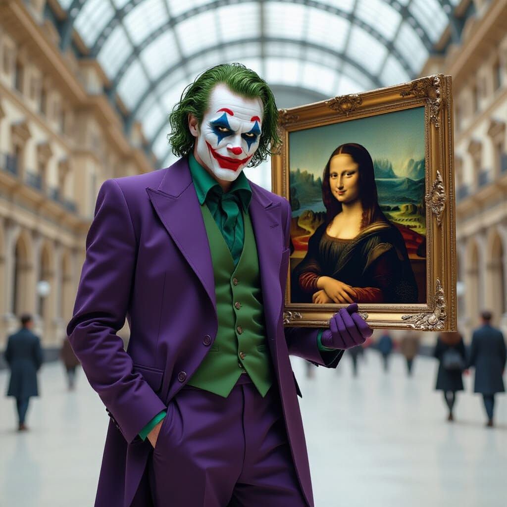 The Joker's Heist: Mona Lisa in Dark Noir Style