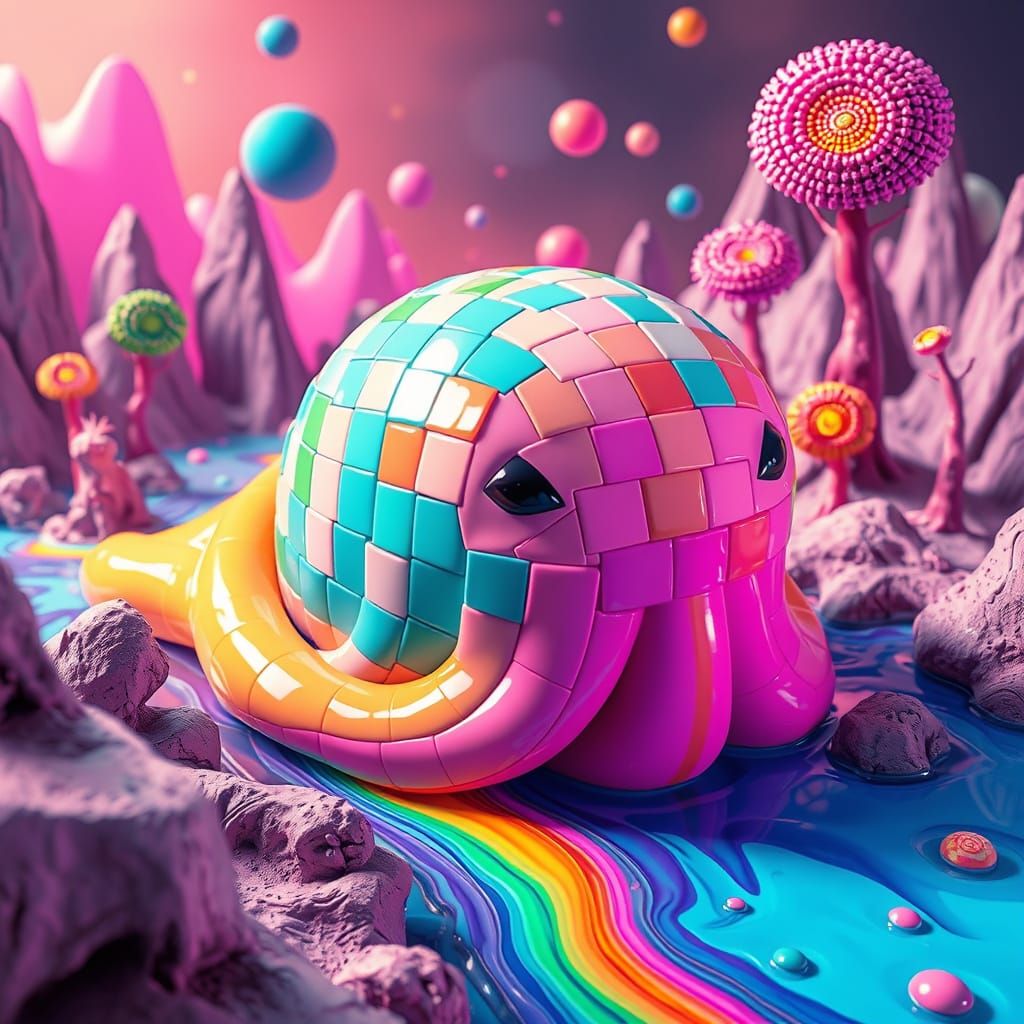 Ceramic Slime Creature in a Surreal Dreamscape