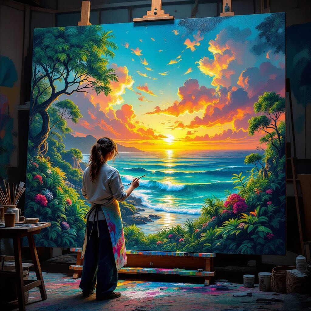 Artist Creates Vibrant Landscape Masterpiece with Impasto Br...