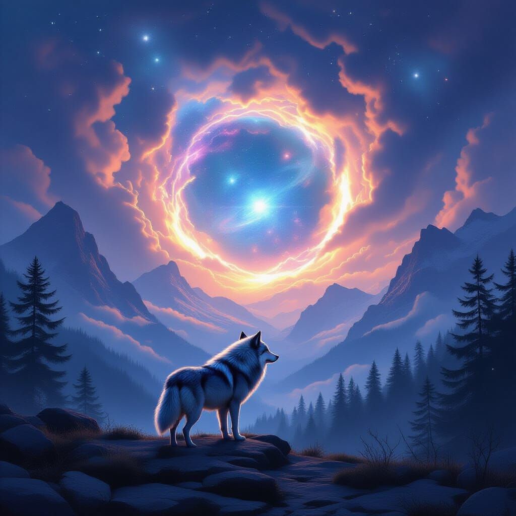 Cosmic Portal Opens Above Mountain Wolf