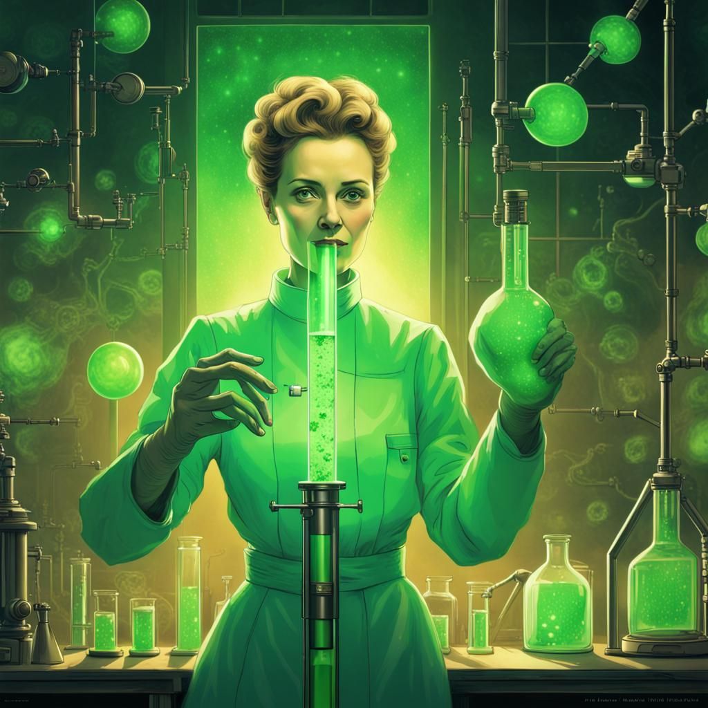 Woman Scientist with Glowing Fluid in Lab