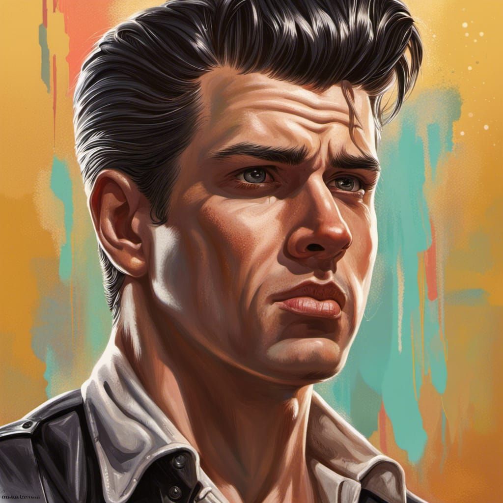 Intricate 1950s Greaser Portrait in Splash Art Style
