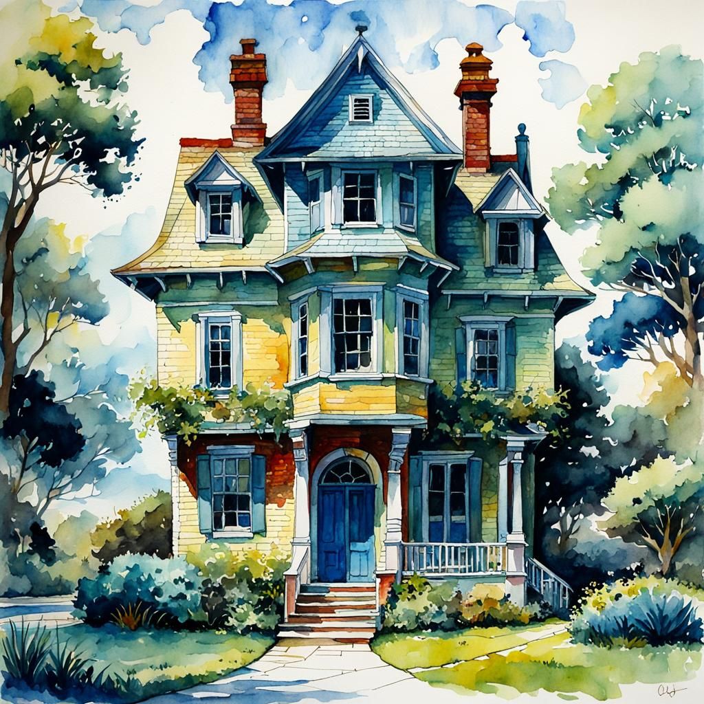 Watercolor Key House: Fantastic Oil Painting