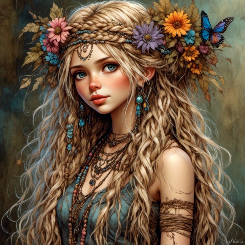 Beautiful Bohemian Hippie with Braids and Fringe