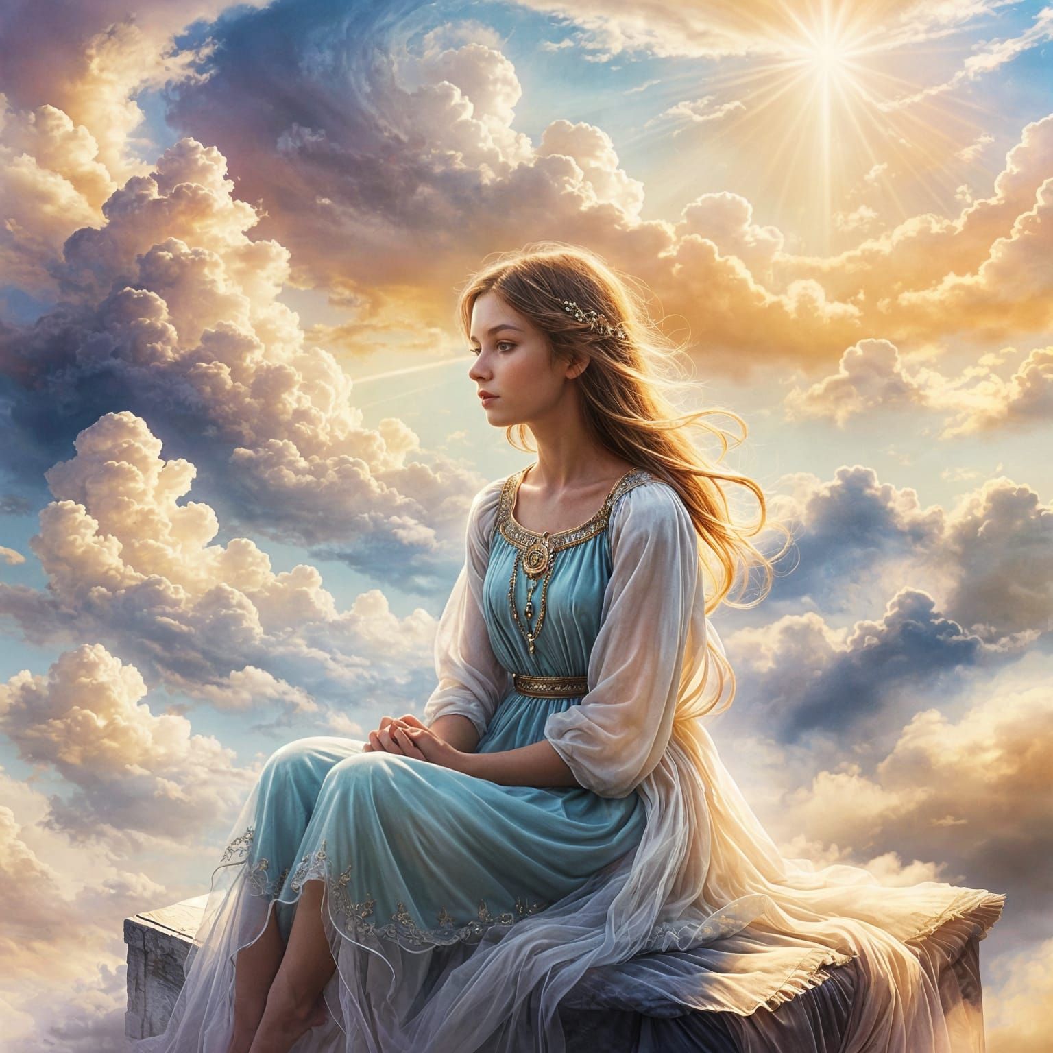 Girl in Fantasy World with Divine Light